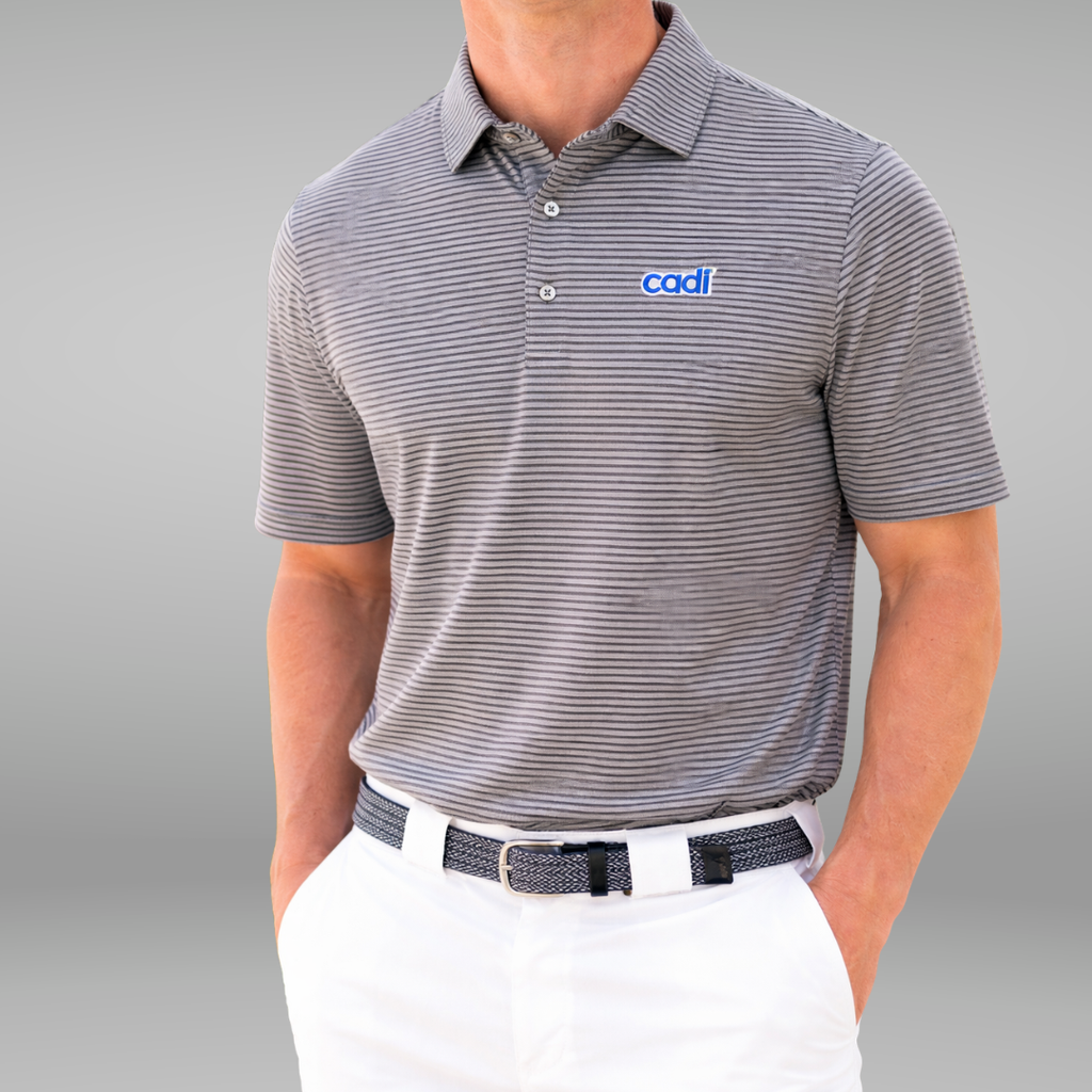 Cadi Gray Striped Golf Polo